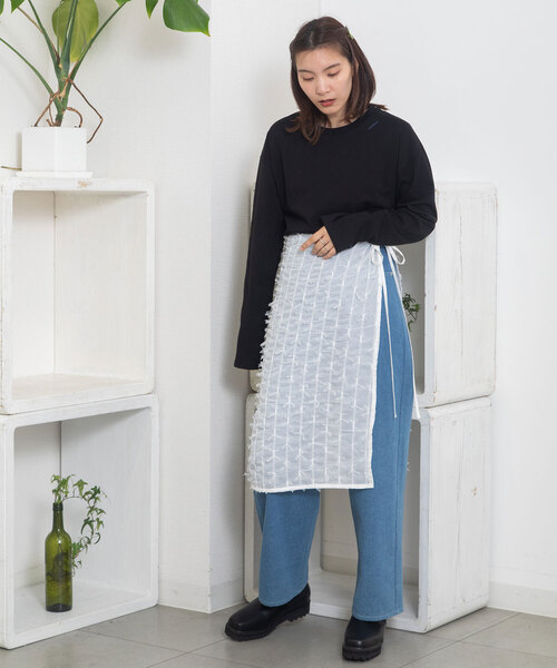 POU DOU DOU(プードゥドゥ)の「USAコットンワンポイント刺繍ワイドロンTee(Tシャツ/カットソー・レディース・ネイビー/レッド系/ブラック/オフホワイト・M)」の14枚目の写真