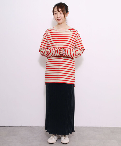 POU DOU DOU(プードゥドゥ)の「USAコットンワンポイント刺繍ワイドロンTee(Tシャツ/カットソー・レディース・ネイビー/レッド系/ブラック/オフホワイト・M)」の21枚目の写真