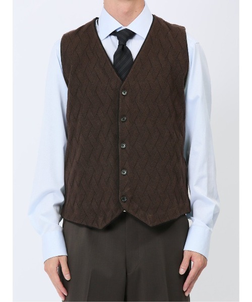 【セール】m.f.エディトリアル メンズ ウォッシャブル ふわもち ダイヤ柄 前開きベスト（ベスト）｜m.f.editorial（エムエフエディトリアル）