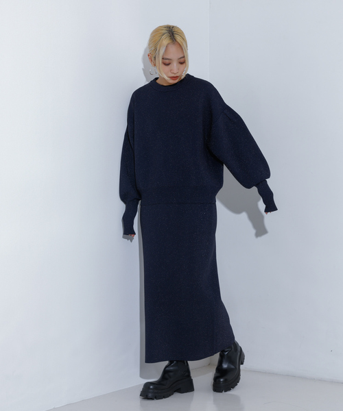 NOMINE(ノミネ)の「【上下2点セット/セットアップ対応】プレーティングニットセットアップ【WEB限定】(ニット/セーター・レディース・ブラウン/レッド/ネイビー/ブラック・フリー)」の3枚目の写真