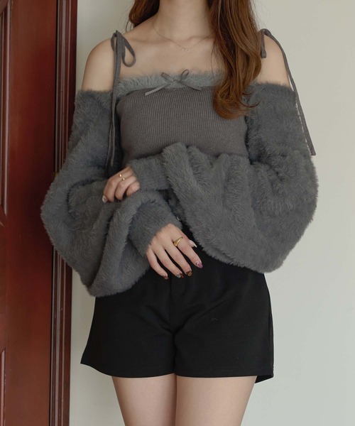 Ambre Neige(アンブルネージュ)の「フワフワシャギーボレロセット/WEB/EC限定商品(アンサンブル・レディース・ベビーピンク/アイボリー/チャコールグレー・FREE)」の9枚目の写真