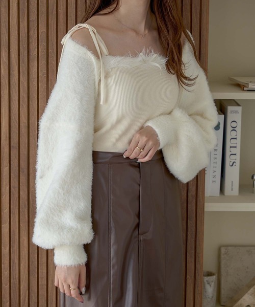 Ambre Neige(アンブルネージュ)の「フワフワシャギーボレロセット/WEB/EC限定商品(アンサンブル・レディース・ベビーピンク/アイボリー/チャコールグレー・FREE)」の6枚目の写真