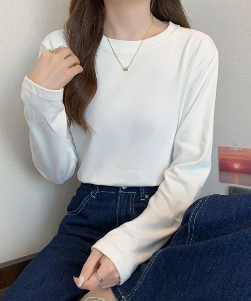 インナー長袖Tシャツクルーネック フリース ストレッチ ゆったり