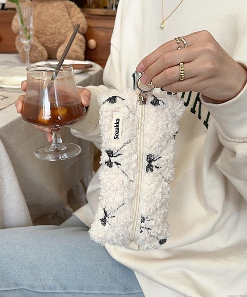 セール】Liaa/もこもこ リボン柄 ポーチ ペンケース A18477（その他