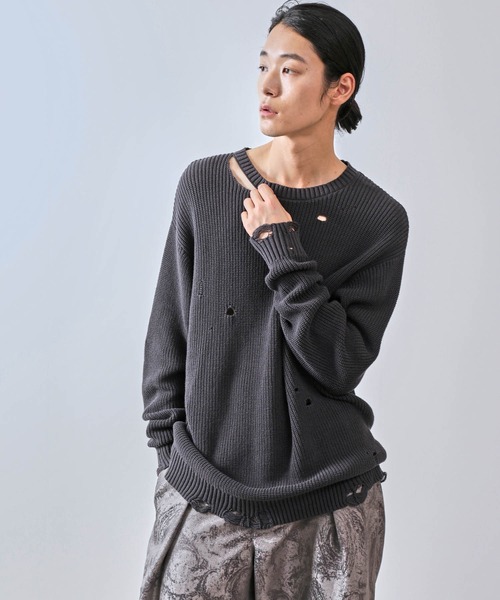 JUNRED（ジュンレッド）の「グランジクルーニット（ニット/セーター・メンズ・ライトグレー/ブラック/レッド・S/M/L）」の16枚目の写真