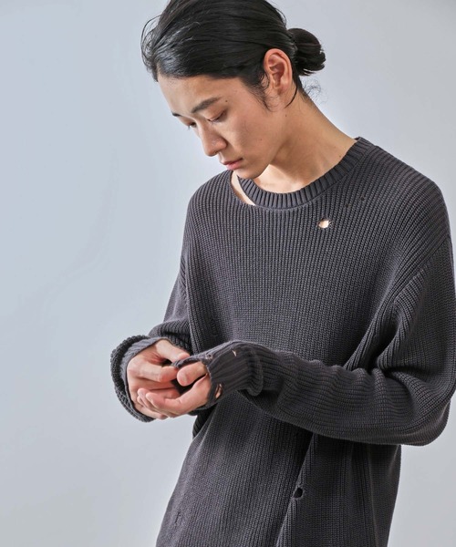 JUNRED（ジュンレッド）の「グランジクルーニット（ニット/セーター・メンズ・ライトグレー/ブラック/レッド・S/M/L）」の18枚目の写真