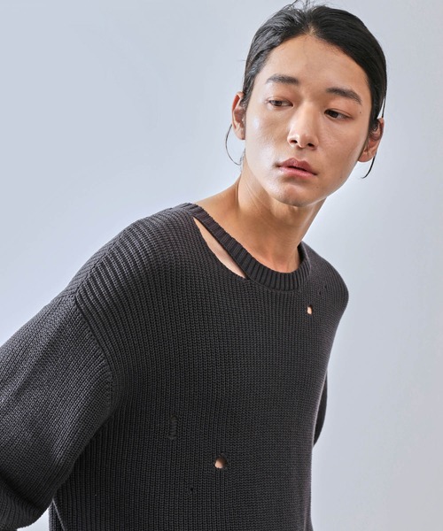 JUNRED（ジュンレッド）の「グランジクルーニット（ニット/セーター・メンズ・ライトグレー/ブラック/レッド・S/M/L）」の19枚目の写真