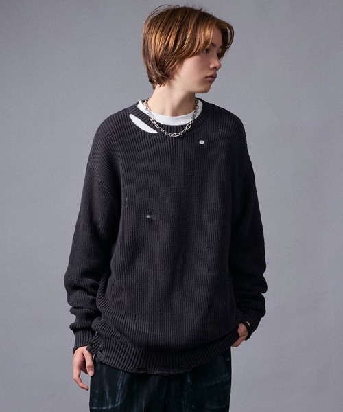 JUNRED（ジュンレッド）の「グランジクルーニット（ニット/セーター・メンズ・ライトグレー/ブラック/レッド・S/M/L）」の22枚目の写真