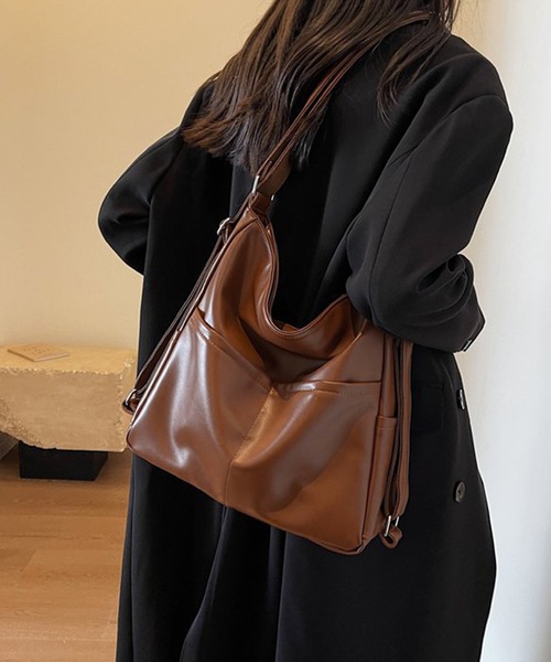 ALWAYS GOOD TIME(オルウェイズグッドタイム)の「【M2SUQARED/エムツースクエア】多機能ソフトフェイクレザーバッグ(ショルダーバッグ・レディース・ブラウン/ブラック・FREE)」の16枚目の写真