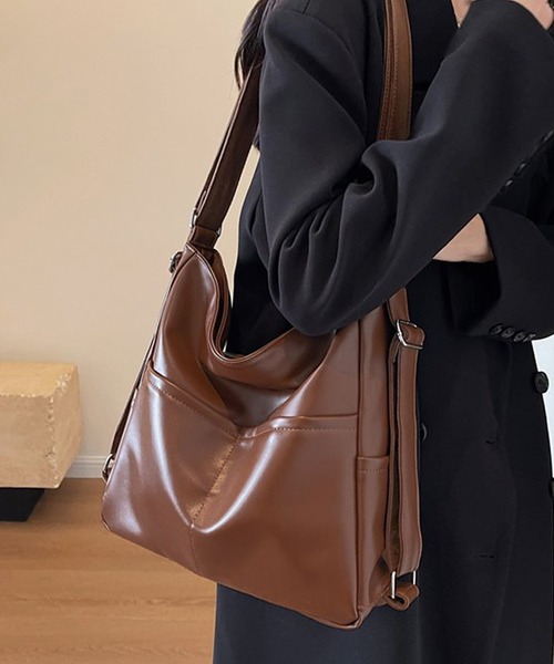 ALWAYS GOOD TIME(オルウェイズグッドタイム)の「【M2SUQARED/エムツースクエア】多機能ソフトフェイクレザーバッグ(ショルダーバッグ・レディース・ブラウン/ブラック・FREE)」の19枚目の写真