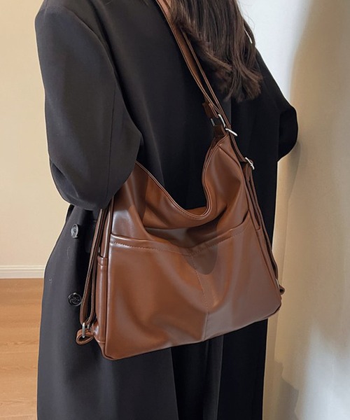 ALWAYS GOOD TIME(オルウェイズグッドタイム)の「【M2SUQARED/エムツースクエア】多機能ソフトフェイクレザーバッグ(ショルダーバッグ・レディース・ブラウン/ブラック・FREE)」の21枚目の写真