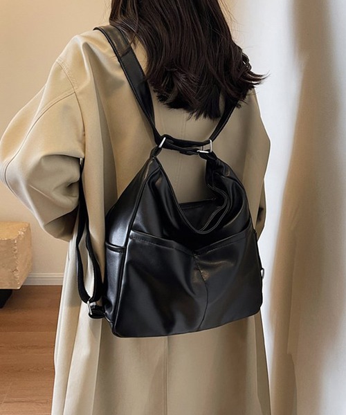 ALWAYS GOOD TIME(オルウェイズグッドタイム)の「【M2SUQARED/エムツースクエア】多機能ソフトフェイクレザーバッグ(ショルダーバッグ・レディース・ブラウン/ブラック・FREE)」の3枚目の写真