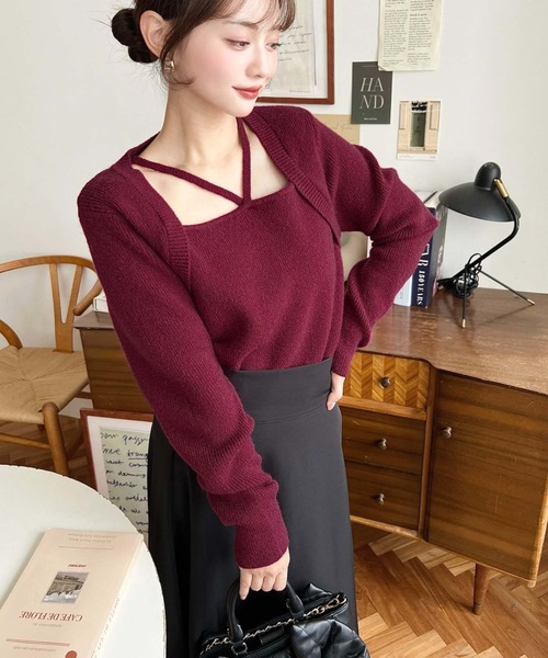 セール】ホルターボレロ風ニットプルオーバー（カーディガン/ボレロ