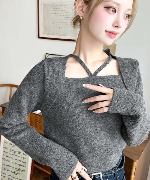 セール】ホルターボレロ風ニットプルオーバー（カーディガン/ボレロ
