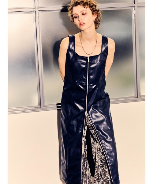 :ETHROF（イーサオブ）の「DOUBLE ZIP LEATHER ONEPIECE（ワンピース・レディース・ダークネイビー/ガンメタ/ブラック・MEDIUM）」の3枚目の写真
