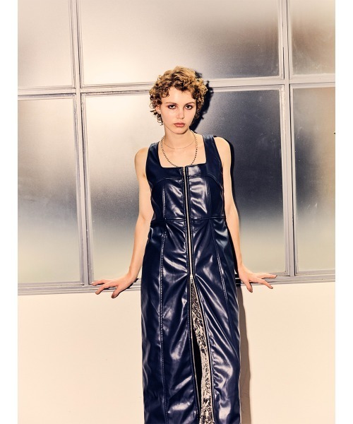 :ETHROF（イーサオブ）の「DOUBLE ZIP LEATHER ONEPIECE（ワンピース・レディース・ダークネイビー/ガンメタ/ブラック・MEDIUM）」の8枚目の写真