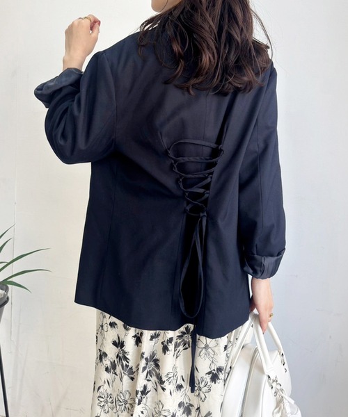 one after another NICE CLAUP(ワンアフターアナザーナイスクラップ)の「セットアップ対応/レースアップテーラードジャケット(テーラードジャケット・レディース・キャメル/アイボリー/グレー/ネイビー・FREE)」の12枚目の写真