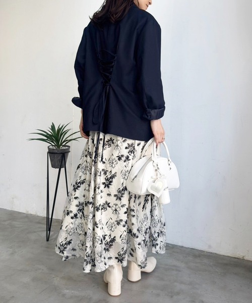 one after another NICE CLAUP(ワンアフターアナザーナイスクラップ)の「セットアップ対応/レースアップテーラードジャケット(テーラードジャケット・レディース・キャメル/アイボリー/グレー/ネイビー・FREE)」の10枚目の写真