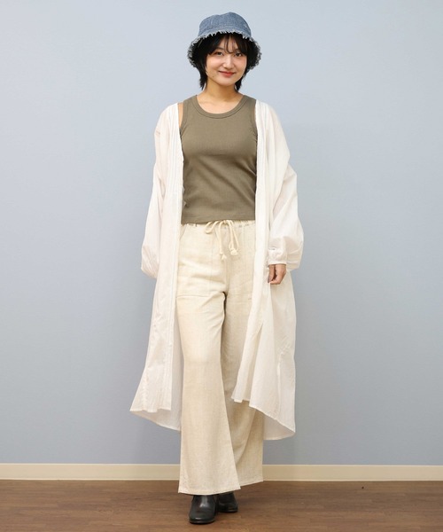 ムラサキスポーツ(ムラサキスポーツ)の「RIKKA FEMME/リッカファム ピンタックインドロングシャツ RF25SS20(シャツ/ブラウス・レディース・ブラック/ホワイト・FREE)」の4枚目の写真