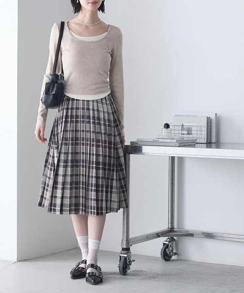 forksy.（フォルクシー）の「【forksy.】ミドル丈アソートプリーツチェックスカート（スカート・レディース・ネイビー系/レッド系/ベージュ系・FREE）」の14枚目の写真