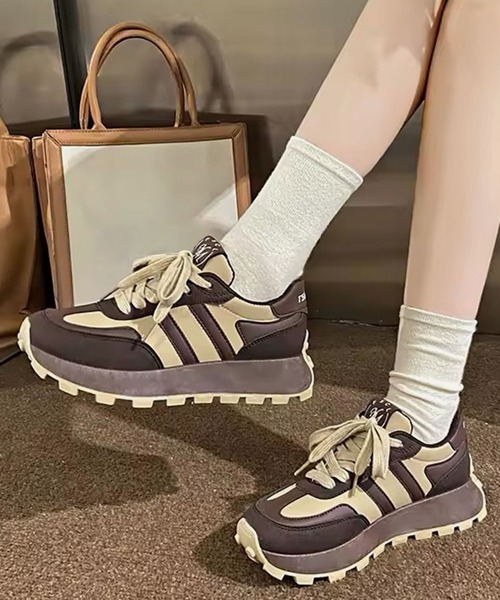 ammy.（エイミードット）の「【 ammy. / エイミードット 】 ナチュラルカラー ライン ボリュームソール スニーカー / 厚底スニーカー（スニーカー・レディース・ダークブラウン/ベージュ・M/L）」の10枚目の写真