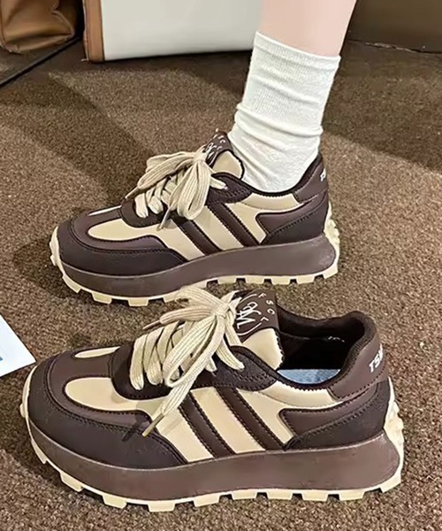 ammy.（エイミードット）の「【 ammy. / エイミードット 】 ナチュラルカラー ライン ボリュームソール スニーカー / 厚底スニーカー（スニーカー・レディース・ダークブラウン/ベージュ・M/L）」の9枚目の写真