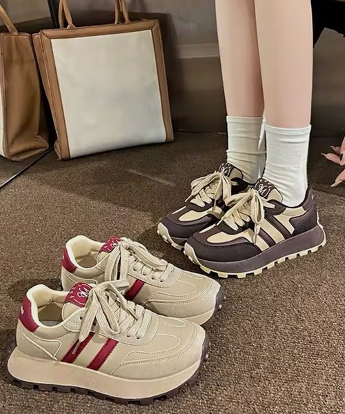 ammy.（エイミードット）の「【 ammy. / エイミードット 】 ナチュラルカラー ライン ボリュームソール スニーカー / 厚底スニーカー（スニーカー・レディース・ダークブラウン/ベージュ・M/L）」の8枚目の写真