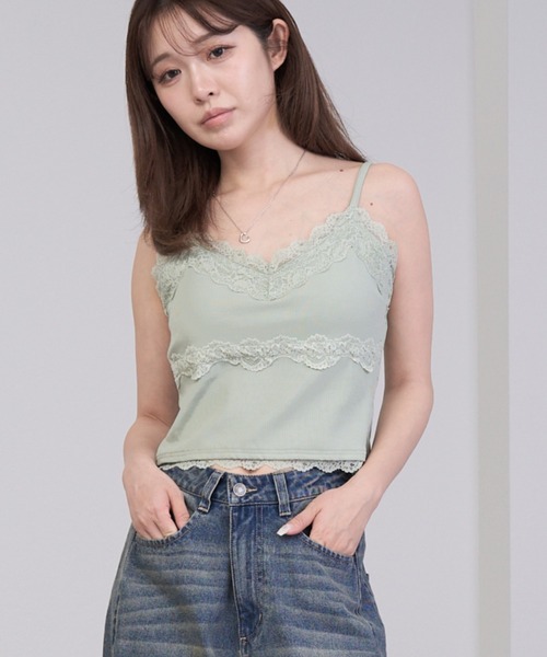RAY CASSIN（レイカズン）の「【サイズ展開あり】パット付レースキャミ（キャミソール・レディース・アイボリー/ブラック系その他2/ブルー系その他2/ホワイト系その他2/ホワイト系その他/ミント/ホワイト系その他3・FREE/S）」の6枚目の写真