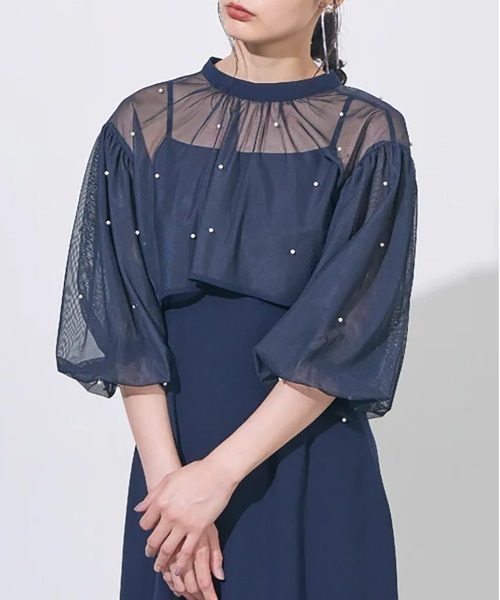 【metoi】メトワ　パール付きチュールボレロ×キャミワンピース セール】【metoi】パール付きチュールボレロ×キャミワンピース