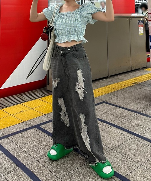Alley Tokyo（アリートーキョー）の「けっこうなダメージデニスカ（デニムスカート・レディース・サックスブルー/ブラック・FREE）」の18枚目の写真