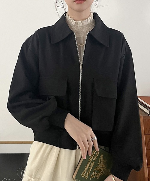 STYLEBLOCK(スタイルブロック)の「ビッグポケットジップブルゾン(MA-1・レディース・ブラック/アイボリー・FREE)」の1枚目の写真