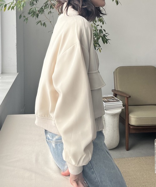 STYLEBLOCK(スタイルブロック)の「ビッグポケットジップブルゾン(MA-1・レディース・ブラック/アイボリー・FREE)」の8枚目の写真