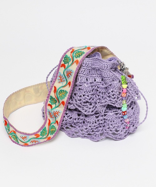 niko and...(ニコアンド)の「オリジナルテープフリル巾着ショルダーバッグ(ショルダーバッグ・レディース・ナチュラル/パープル・0)」の2枚目の写真