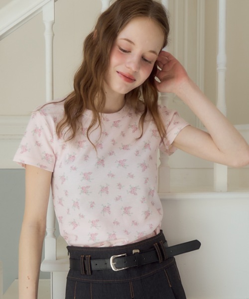 Birthday room（バースデイルーム）の「小花柄サーマルT/small froral pattern thermal tshirt（Tシャツ/カットソー・レディース・ピンク/アイボリー・FREE）」の2枚目の写真