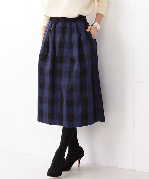 Demi-Luxe BEAMS（デミルクス ビームス）の「Demi-Luxe BEAMS / ウエストギャザー ギンガムチェック スカート（スカート・レディース・ブラウン系その他/ネイビー・ONE SIZE）」の2枚目の写真