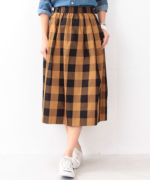 Demi-Luxe BEAMS（デミルクス ビームス）の「Demi-Luxe BEAMS / ウエストギャザー ギンガムチェック スカート（スカート・レディース・ブラウン系その他/ネイビー・ONE SIZE）」の12枚目の写真
