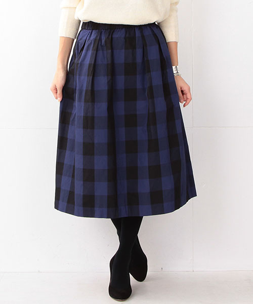 Demi-Luxe BEAMS（デミルクス ビームス）の「Demi-Luxe BEAMS / ウエストギャザー ギンガムチェック スカート（スカート・レディース・ブラウン系その他/ネイビー・ONE SIZE）」の14枚目の写真