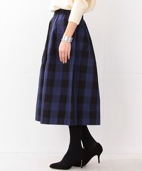 Demi-Luxe BEAMS（デミルクス ビームス）の「Demi-Luxe BEAMS / ウエストギャザー ギンガムチェック スカート（スカート・レディース・ブラウン系その他/ネイビー・ONE SIZE）」の15枚目の写真