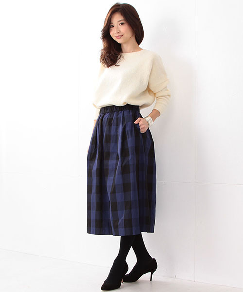 Demi-Luxe BEAMS（デミルクス ビームス）の「Demi-Luxe BEAMS / ウエストギャザー ギンガムチェック スカート（スカート・レディース・ブラウン系その他/ネイビー・ONE SIZE）」の21枚目の写真