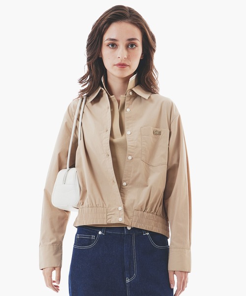 ブラウス シャツ クロップド丈 ウエストシャーリングシャツ ショートブルゾン レディース セール】クロップド丈 ウエストシャーリングシャツ ショート