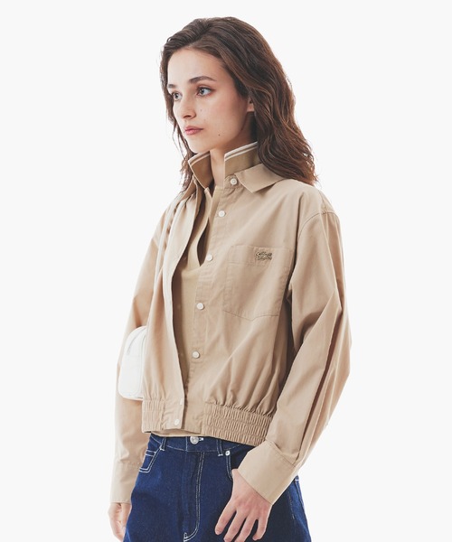 LACOSTE（ラコステ）の「クロップド丈 ウエストシャーリングシャツ ショートブルゾン（シャツ/ブラウス・レディース・ベージュ/オフホワイト・40/38/36/34）」の5枚目の写真