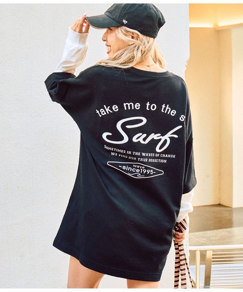 anap mimpi(アナップミンピ)の「サーフ 刺繍 ロゴ レイヤード風 スウェット トップス(Tシャツ/カットソー・レディース・ブラック/ターコイズブルー・FREE)」の2枚目の写真