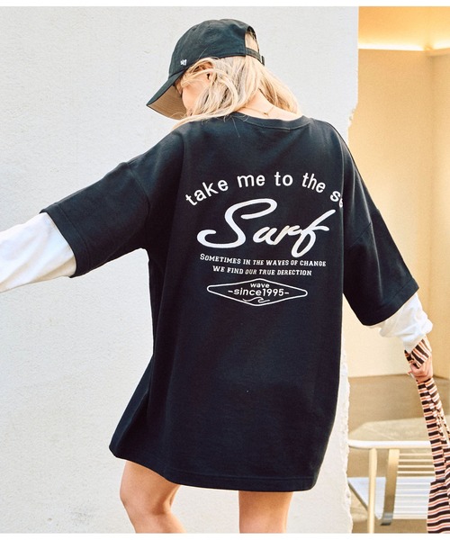 anap mimpi(アナップミンピ)の「サーフ 刺繍 ロゴ レイヤード風 スウェット トップス(Tシャツ/カットソー・レディース・ブラック/ターコイズブルー・FREE)」の7枚目の写真