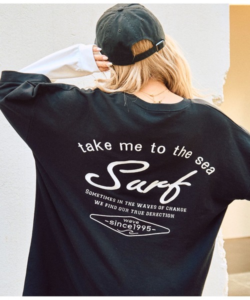 anap mimpi(アナップミンピ)の「サーフ 刺繍 ロゴ レイヤード風 スウェット トップス(Tシャツ/カットソー・レディース・ブラック/ターコイズブルー・FREE)」の8枚目の写真