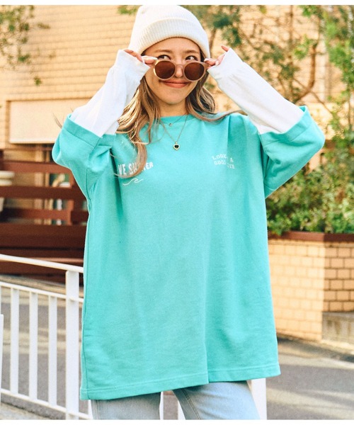 anap mimpi(アナップミンピ)の「サーフ 刺繍 ロゴ レイヤード風 スウェット トップス(Tシャツ/カットソー・レディース・ブラック/ターコイズブルー・FREE)」の12枚目の写真