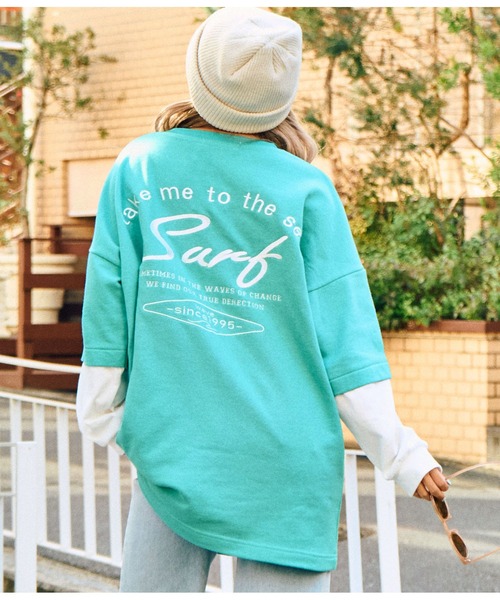 anap mimpi(アナップミンピ)の「サーフ 刺繍 ロゴ レイヤード風 スウェット トップス(Tシャツ/カットソー・レディース・ブラック/ターコイズブルー・FREE)」の16枚目の写真