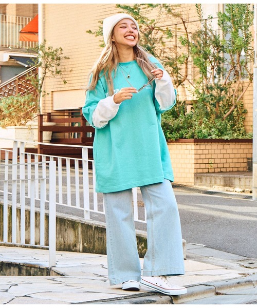 anap mimpi(アナップミンピ)の「サーフ 刺繍 ロゴ レイヤード風 スウェット トップス(Tシャツ/カットソー・レディース・ブラック/ターコイズブルー・FREE)」の19枚目の写真