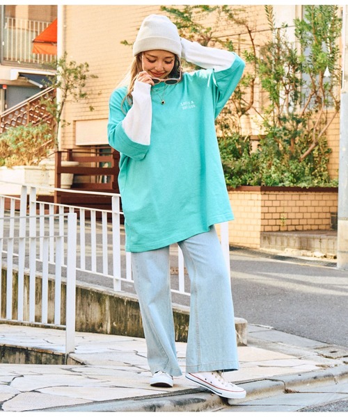 anap mimpi(アナップミンピ)の「サーフ 刺繍 ロゴ レイヤード風 スウェット トップス(Tシャツ/カットソー・レディース・ブラック/ターコイズブルー・FREE)」の20枚目の写真