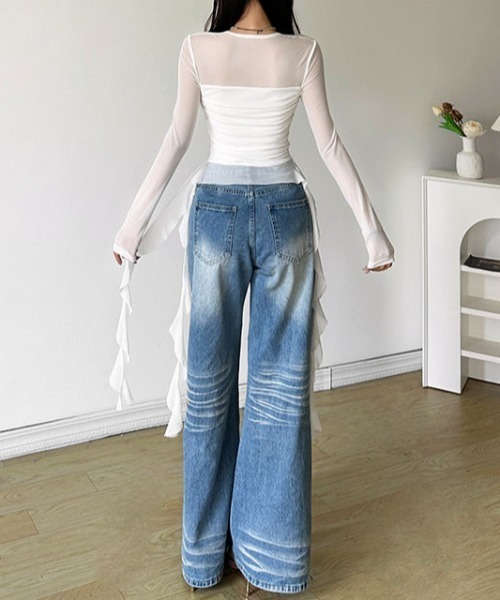 fetico シアートップス　25ss セール】25ss クルーネックフリルシアートップス（Tシャツ