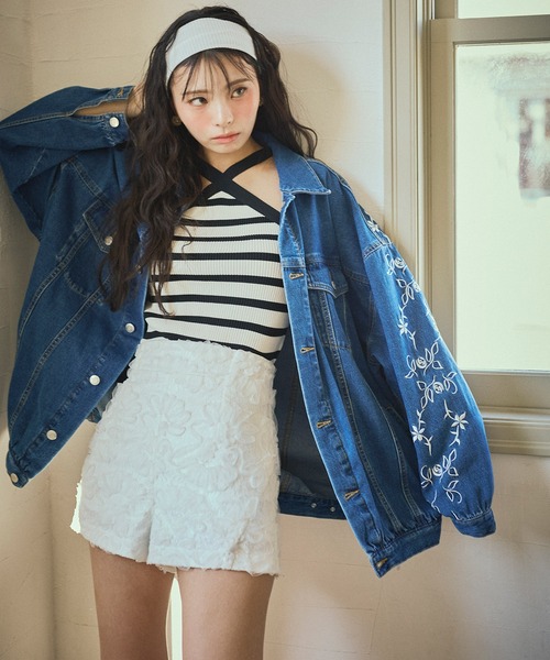 ROYAL PARTY（ロイヤルパーティー）の「オリジナル刺しゅうオーバーデニムジャケット（デニムジャケット・レディース・インディゴブルー/ブルー・FREE）」の7枚目の写真